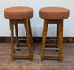 Pair of Orange Fleece Topped Bar Stools with Wooden Frames