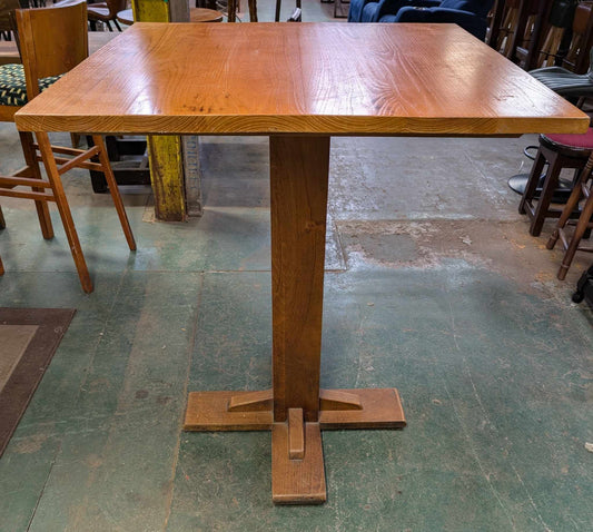 Large Square Poseur Table with Square Pillar Base and Light Wood Finish