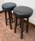 Pair of Blue and Black Vegan Leather Topped Bar Stools with Wooden Frames