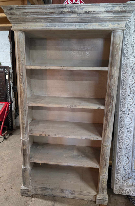 Large Shabby Chic Bookcase with Four Shelves, in Grey-White