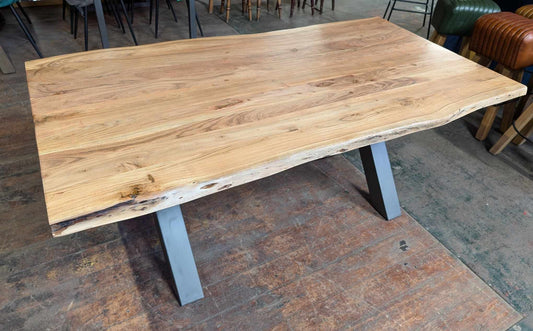 Live Edge Dining Table with Steel Cross Beam Legs