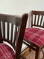 Pair of Dark Wood Bar Stools with Red and White Check Upholstered Seats
