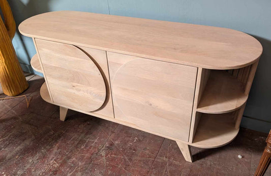 Scandi Style Light Wood Cabinet with Side Shelves
