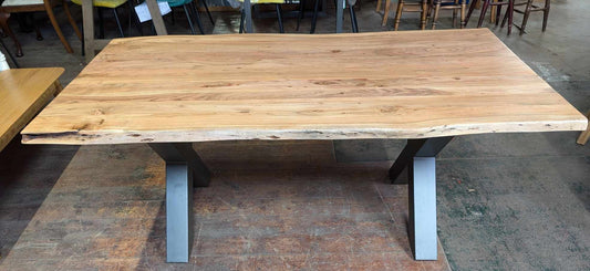 Live Edge Dining Table with Steel Cross Beam Legs