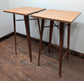 Pair of Tall Skinny Poseur Tables with Square Wood Tops and Copper Metal Bases