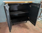 Scandi Style Black Wood Cabinet with White Marble Top, Gold Border and Handles