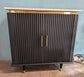 Scandi Style Black Wood Cabinet with White Marble Top, Gold Border and Handles