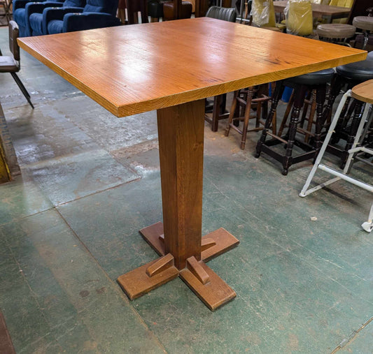 Large Square Poseur Table with Square Pillar Base and Light Wood Finish