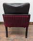 Set of Six Square Black and Red Faux Leather Tub Chairs with Wood Frames