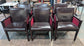 Set of Six Square Black and Red Faux Leather Tub Chairs with Wood Frames
