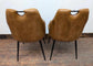 Pair of Tan Leather Dining Chairs with Black Steel Frames