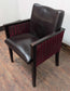 Set of Six Square Black and Red Faux Leather Tub Chairs with Wood Frames