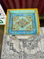Colourful Painted Glass Display Cabinet Turquoise Blue Floral Storage Unit