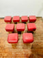 Set of 9 Red Leather Effect Low Pub Bar Stools Wooden Legs