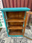 Turquoise Painted Glass Display Cabinet Wooden Shelves Rustic Boho Storage Unit