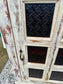 White Distressed Wooden Cabinet with Glass Panel Door Rustic Storage