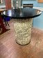 Round Black Pedestal Table & 4 Pink Velvet Gold Frame Bar Stools Set