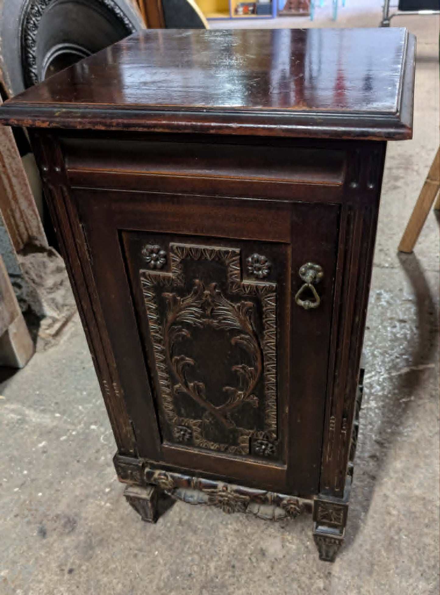 Small Ornate Dark Wood Cabinet / Vintage