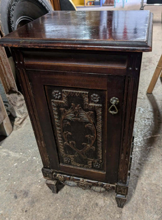 Small Ornate Dark Wood Cabinet / Vintage