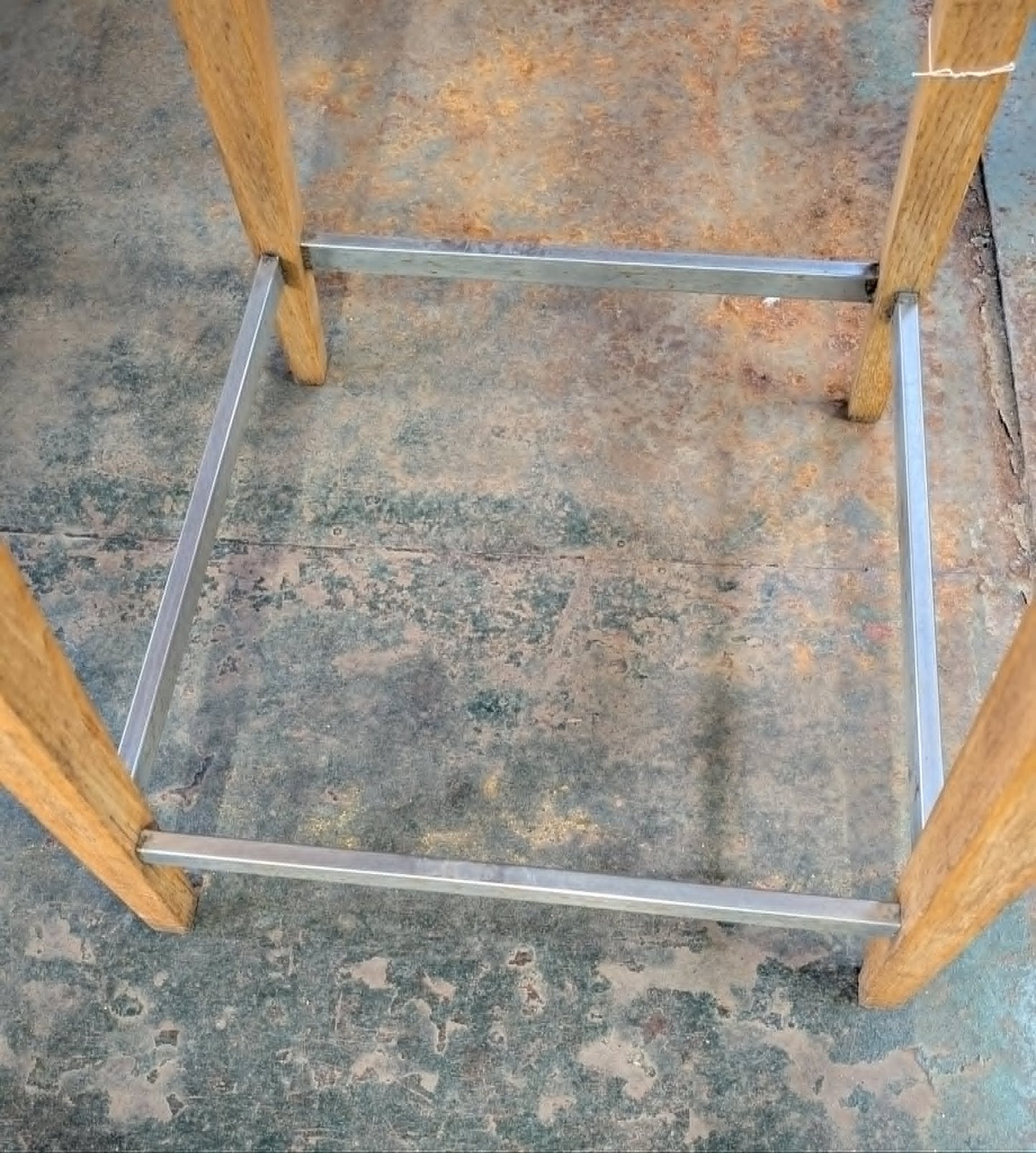 Square Poseur Table / Light Wood Finish / Metal Footbar