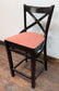 Single Bar Stool / Salmon Pink Fabric Seat / Dark Wood Frame