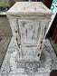 White Distressed Wooden Cabinet with Glass Panel Door Rustic Storage