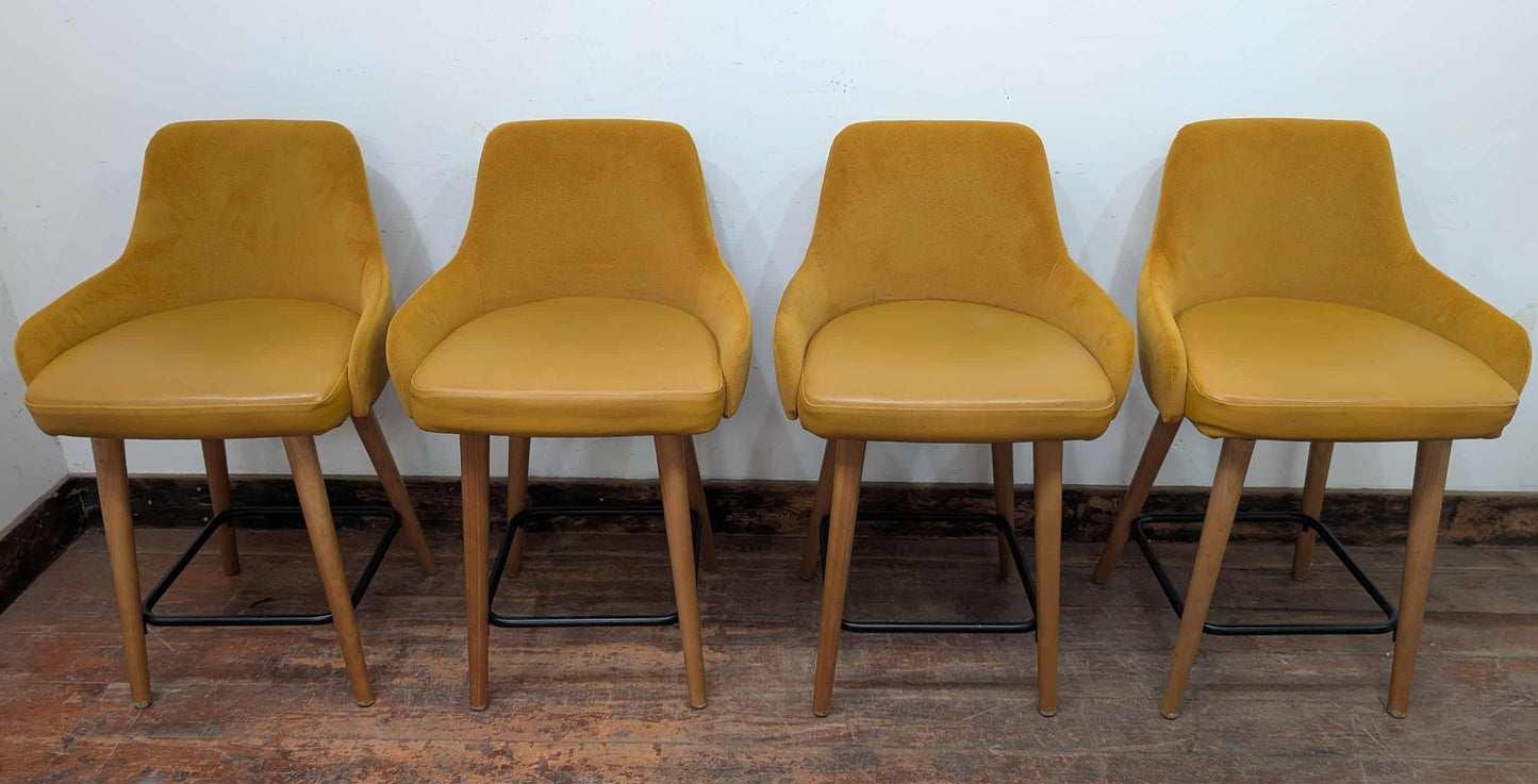 Set of 4 gold-yellow faux-leather tub counter stools for cafe / pub / restaurant
