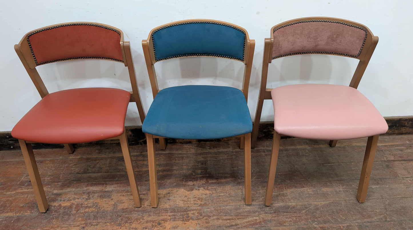Set of 13 mixed colour faux-leather and fabri chairs for cafe / pub / restaurant