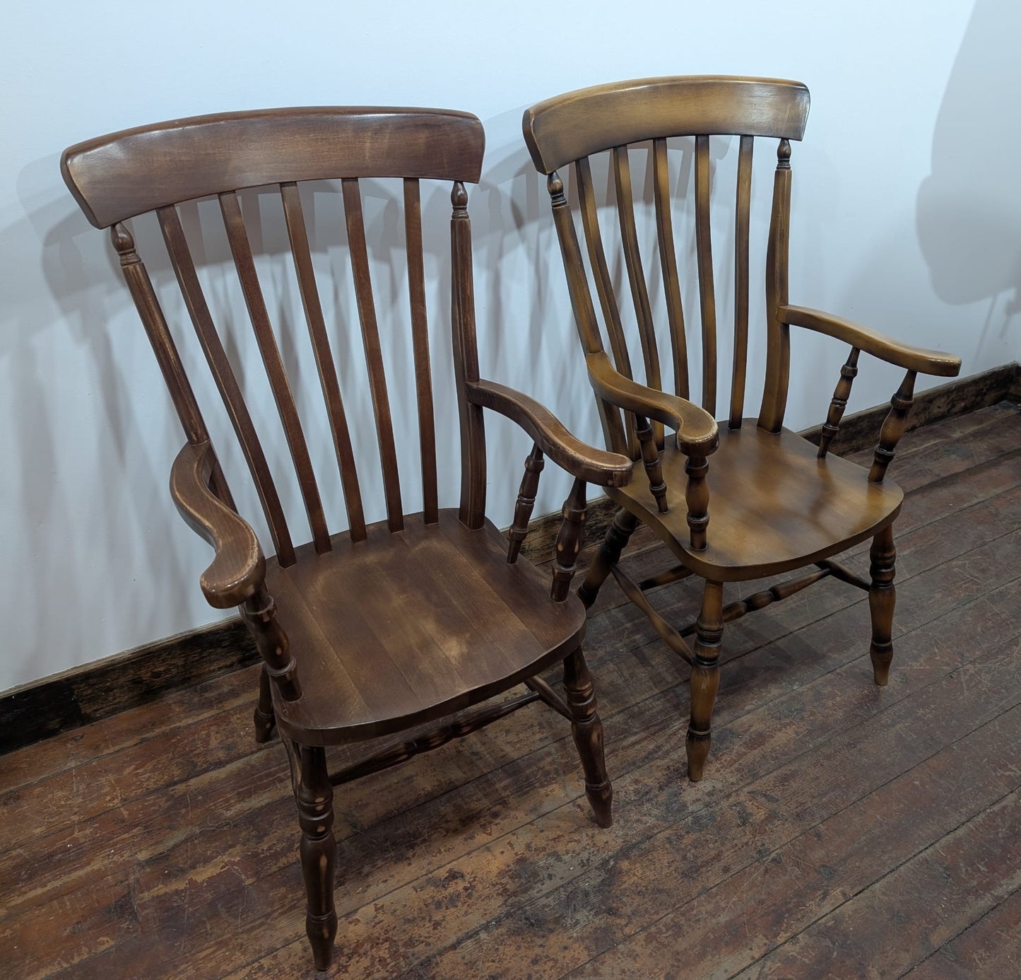 Pair of Solid Wooden Windsor Armchairs Farmhouse Kitchen Dining Chairs
