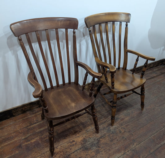 Pair of Solid Wooden Windsor Armchairs Farmhouse Kitchen Dining Chairs