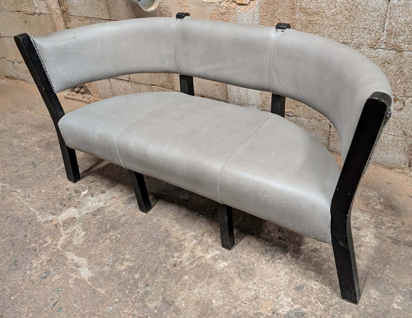 Grey Faux Leather Indoor Pub / Bar/ Cafe Bench with Black Wooden Frame