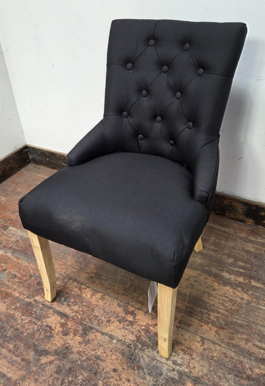 Black Linen Fabric Dining Chair with Light Wood Legs
