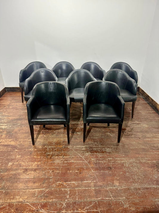 Set of 8 Black Leather Dining / Occasional Chairs Pub Restaurant Bar