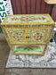 Hand Painted Floral Wooden Cabinet with Double Doors and Display Shelf