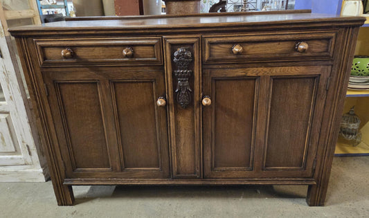 Vintage Style Engraved Wooden Storage Unit with Double Cabinet and Drawers