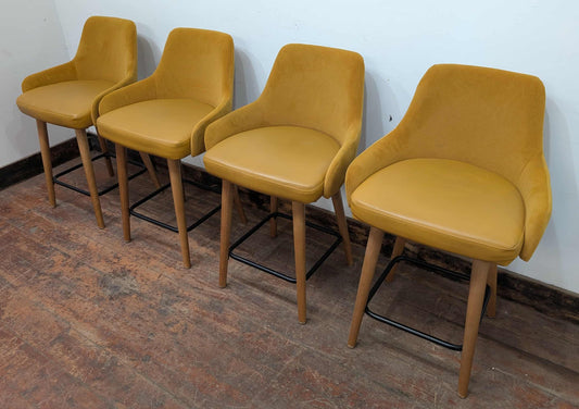 Set of 4 gold-yellow faux-leather tub counter stools for cafe / pub / restaurant