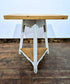 Set of Three White Bentwood Chairs and Triangular Base Wooden Table