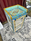 Colourful Painted Glass Display Cabinet Turquoise Blue Floral Storage Unit