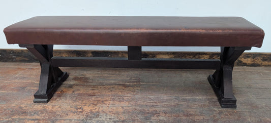 Medium Faux Leather Upholstered Wooden Bench / Brown