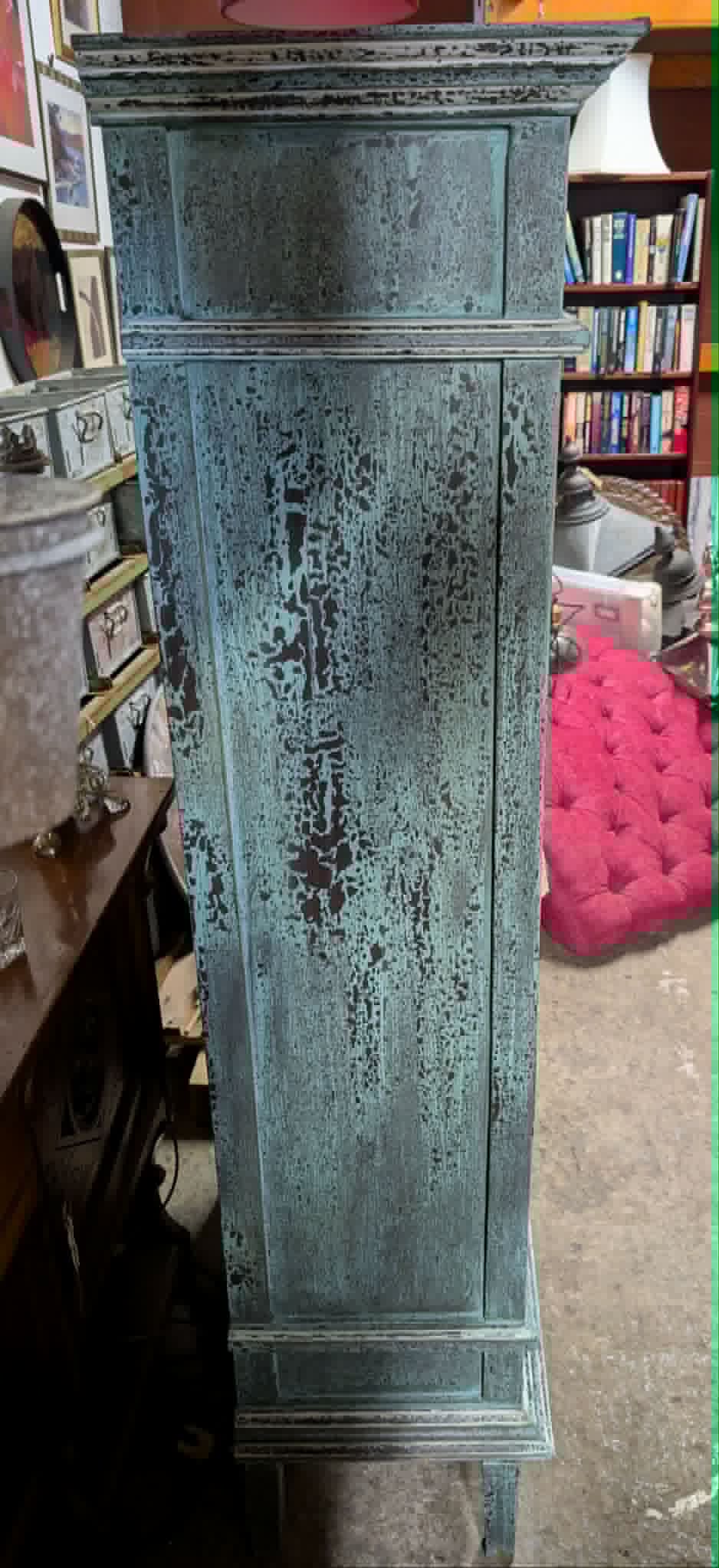 Blue Shabby Chic Tall Cabinet / Barred Doors