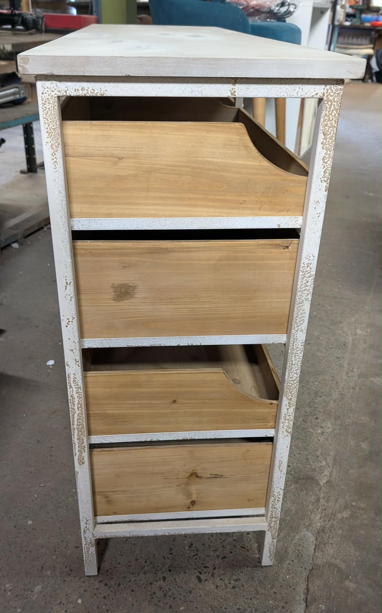 Chest of Drawers / Metal Frame / Light Wood Drawers and Half-Drawers