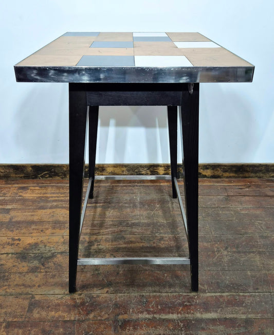 Check Pattern / Mirror Edge Poseur Table with Black Wooden Frame