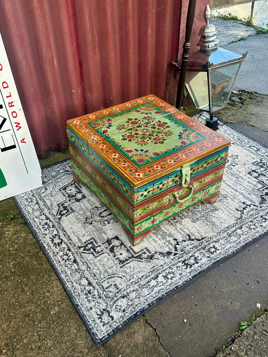 Colourful Hand Painted Wooden Storage Chest Coffee Table Floral Boho Style