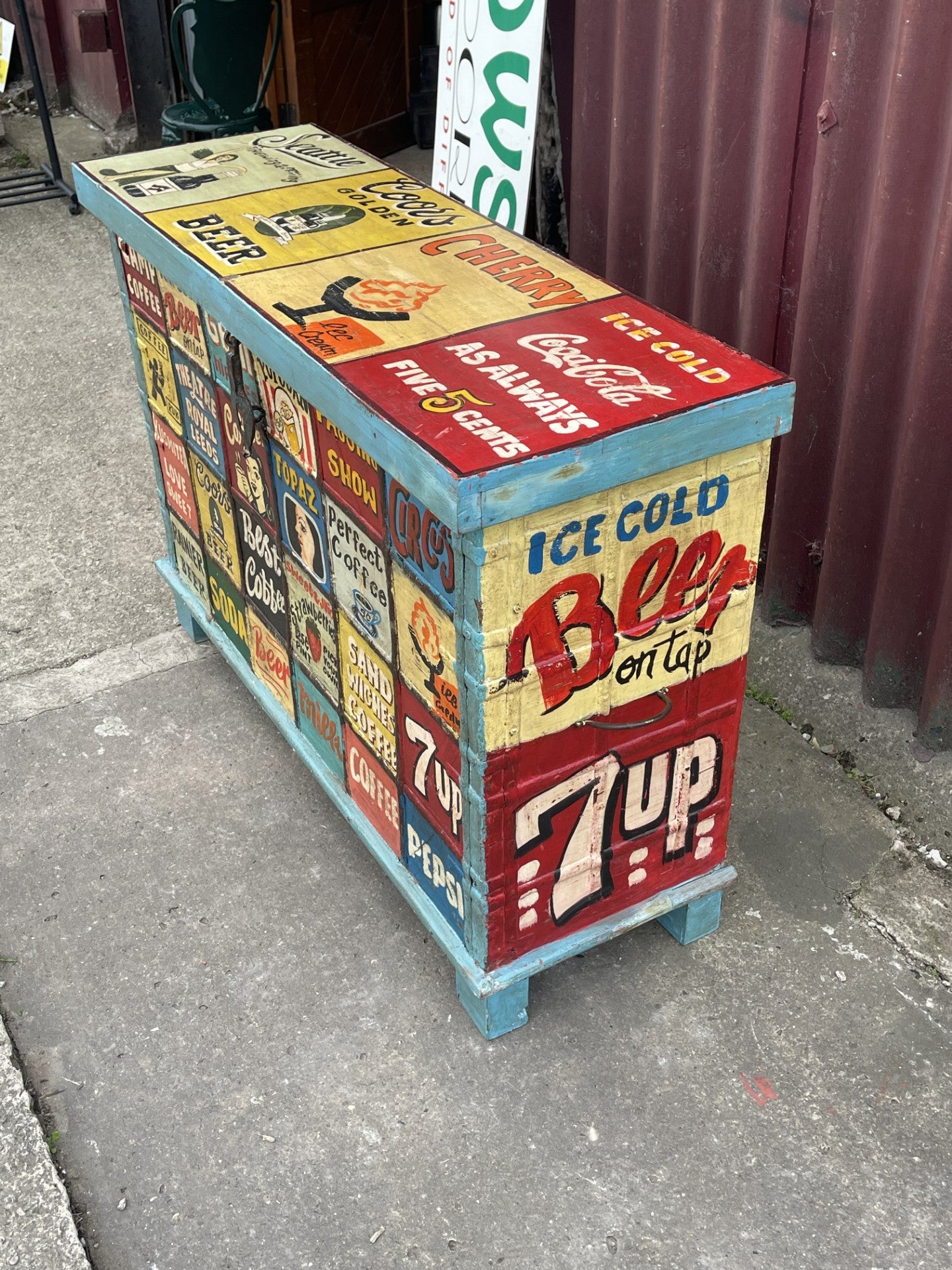 Share Hand Painted Sideboard Storage Trunk Chest Retro Bar Coffee Drinks Decorative