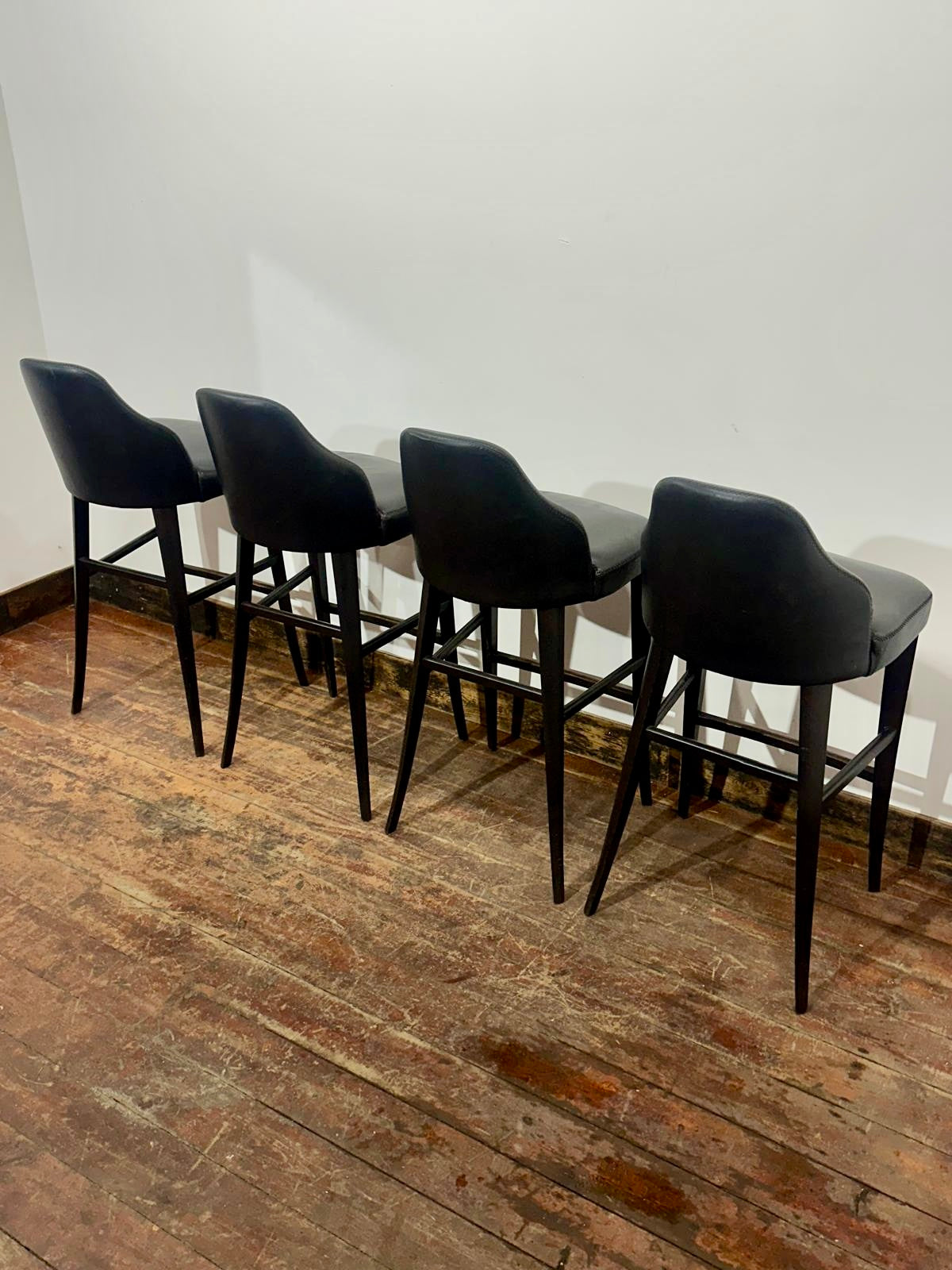 Set of 4 Black Genuine Leather Bar Stools Restaurant Bar Pub
