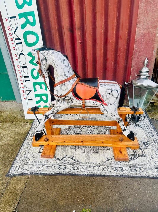 Wooden Rocking Horse with Saddle Bridle Black Mane & Tail on Timber Rocker