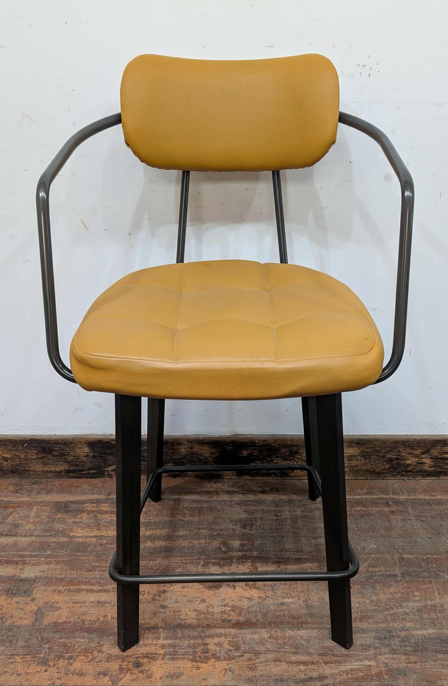 Set of 7 gold-yellow faux-leather counter stools for cafe / pub / restaurant