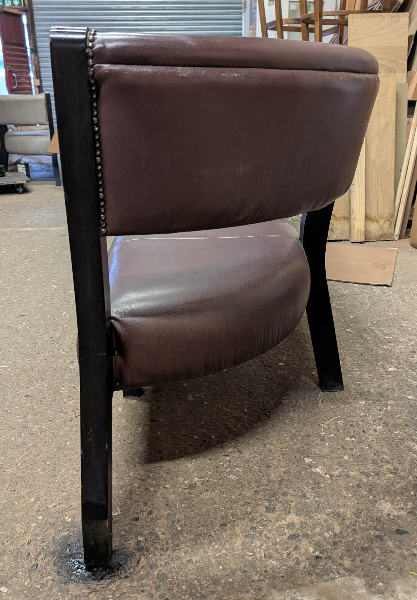 Long Red/Brown Faux Leather Indoor Pub / Bar /Cafe Bench with Black Wooden Frame