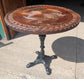 Carved Round Pub Table with Antique Wooden Top and Cast Iron Base