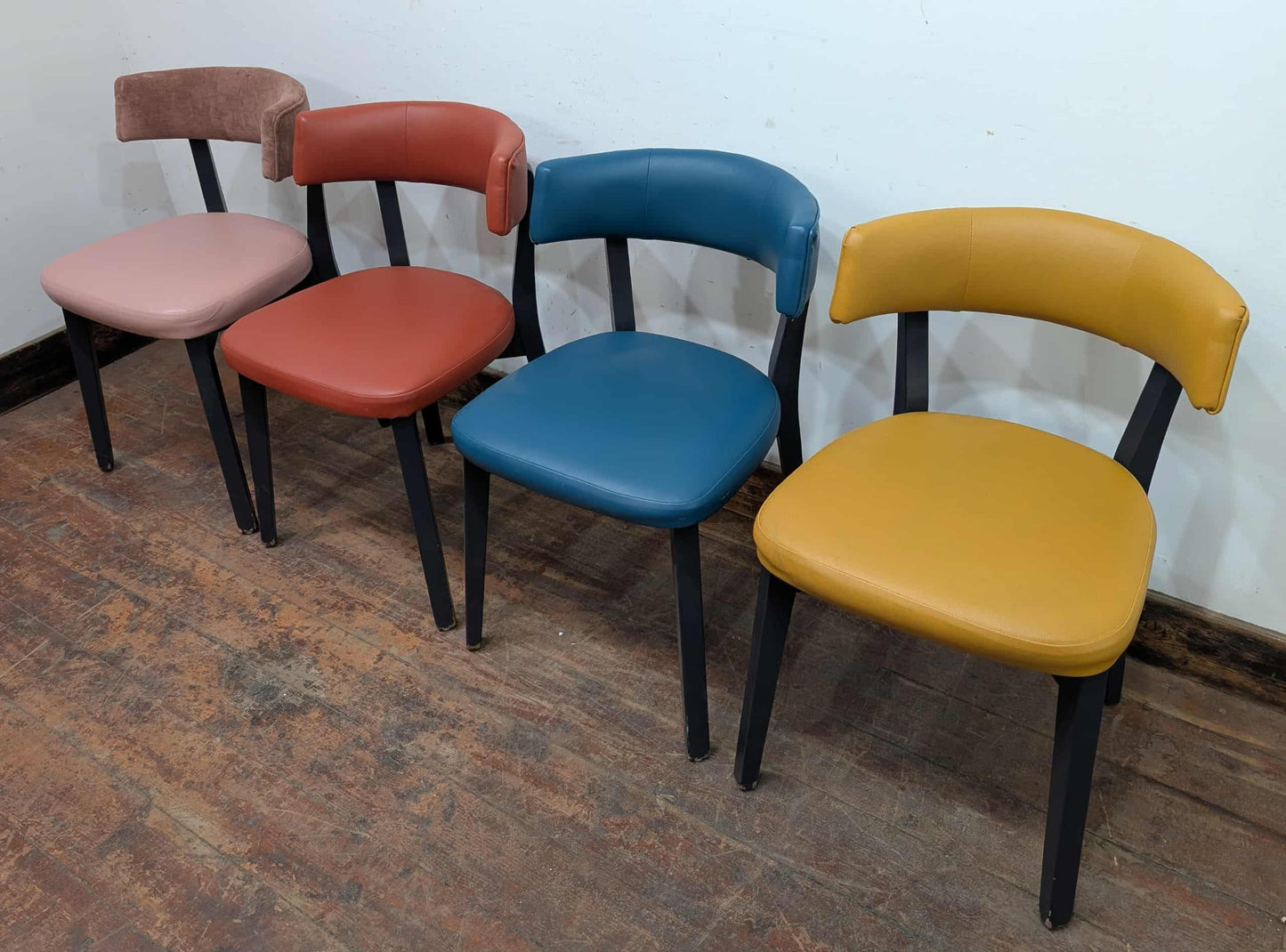 Set of 4 mixed colour faux-leather chairs for cafe / pub / restaurant
